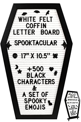Nomnu Coffin Letter Board, White Goth Decor w/Bat Stickers, Spooky Emojis - color: White