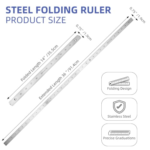 Metal Ruler 36" Folding Steel Ruler for Engineering Measuring Tool - size: 36in-1PC