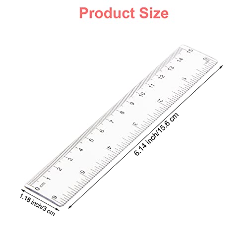 2 Pack 6 inch Clear Plastic Ruler Straight Shatterproof Transparent Rulers for Office Supply (Clear) - size: 6 inch