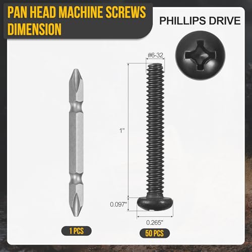 DTGN #6-32x1 Pan Head Machine Screw W/Screwdriver Bit 304 50pcs - size: #6-32x1"