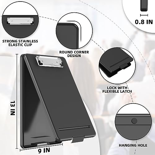Clipboard with Storage, Plastic Storage Nursing Slim Clipboard with Low Profile Clip, Foldable Letter Size for Nurse, Kid, Salary, Coach, Jobsite, Industrial, Office(9" x 13"x 0.8", Black) - color: Black, size: 1 Pack