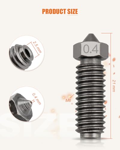 10 Pcs Hardened Steel Nozzle Fit for Anycubic Kobra 3 3D Printer, M6 Thread, 0.2 mm 0.4 mm 0.6 mm 0.8 mm, Quick-Swap High Flow