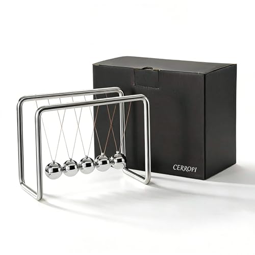 CERROPI Newtons Cradle, 25S+ Swing Time, Newton's Pendulum 5 Balance Balls, Gadget Desktop Decoration, Science Physics Toys for Home and Office