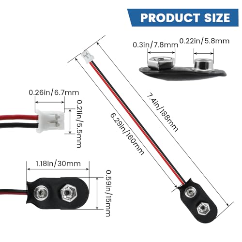 SDTC Tech 3 Pack 9V Battery Snap to 2-Pin PH2.0 Connector Cable - color: PH2.0 Connector