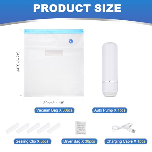 MECCANIXITY 30pcs Filament Storage Bags, 11x13 Inch Plus Size 3D Printer Accessories Vacuum Storage Bags, Keep Filament Dry Sealed Kit with Auto Pump Sealing Clip