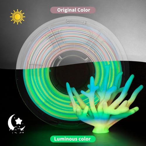 iSANMATE Glow in The Dark Rainbow PLA Filament, Daylight-Colored 3D Printer Filament Colorful Luminous Filament 1.75mm, Ideal for Christmas Decorations, 1KG/Spool - color: B- Color Pla Glow Multicolor