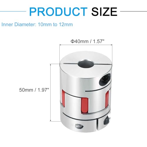 MECCANIXITY Aluminum Shaft Coupling 10mm to 12mm Flexible Spider Coupling L50mm x D40mm Coupler Jaw Spider Shaft Joint Connector for 3D Printers DIY Encoder CNC Router Milling Machine - size: D40mm Fit 10mm to 12mm