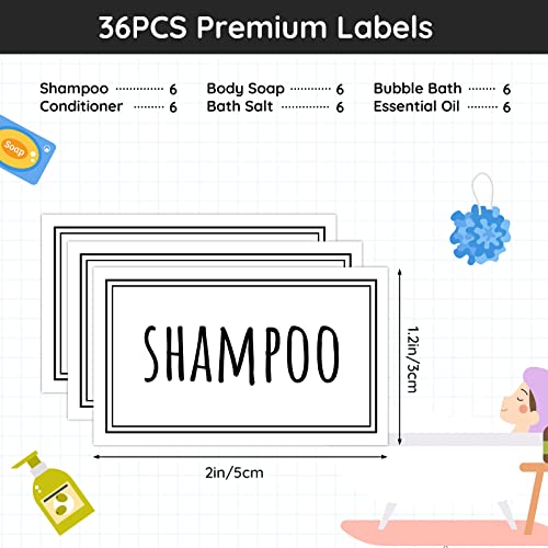 Segbeauty 36PCS Bathroom Labels - White, Self-adhesive Waterproof Labels for Bottles, Removable Soap Dispenser Stickers for Organizing Shampoo, Conditioner, Body Soap, Bath Salt, Home, Travel - style: S-White