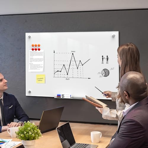 MaxGear 36" x 24" Glass Whiteboard Wall Mounted for Office Home Classroom - color: Brilliance White, size: 36"W x 24"H
