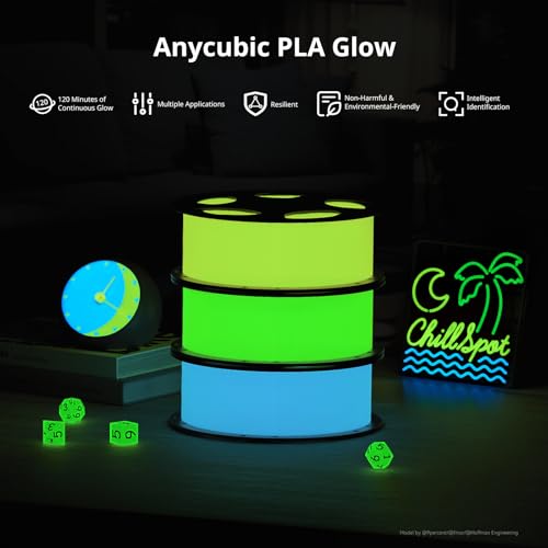 ANYCUBIC PLA 3D Printer Filament, Glow in the Dark, 3D Printing PLA Filament 1.75mm Dimensional Accuracy +/- 0.02mm, 1KG Reusable Spool (2.2 lbs), Glow Green - color: 1kg Pla Glow in the Dark - Glow to Green
