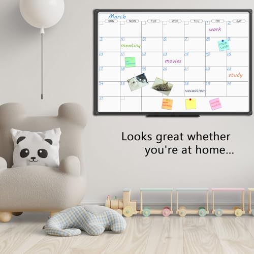 JILoffice Dry Erase Calendar Whiteboard - Magnetic White Board Calendar Monthly 48 X 36 Inch, Black Aluminum Frame Wall Mounted Board for Office Home and School - color: Black, size: 36"W x 48"H