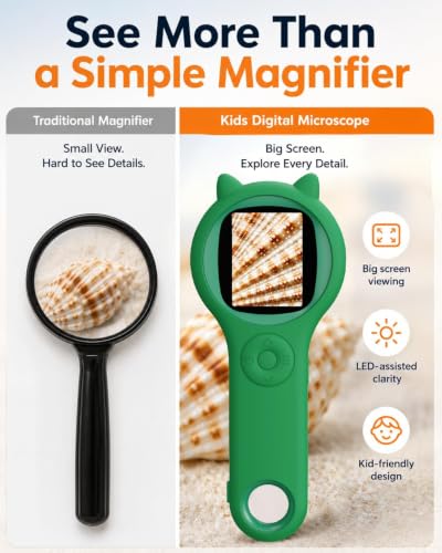 Nature Exploration Microscope for Kids, 500X Portable Microscope-Green - color: Green, size: 1 Pcs