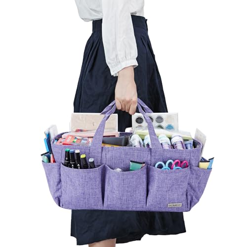 HOMEST Craft Organizer Tote Bag with Multiple Pockets - color: Purple