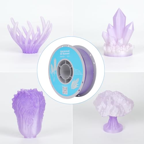 TECSONAR Crystal Rainbow PLA 3D Printer Filament, 1KG Spool(2.2lbs) 1.75mm PLA Fast Color Change 3D Printing Material,Gradient Filament for Most FDM 3D Printers,White Purple - color: Crystal White Purple