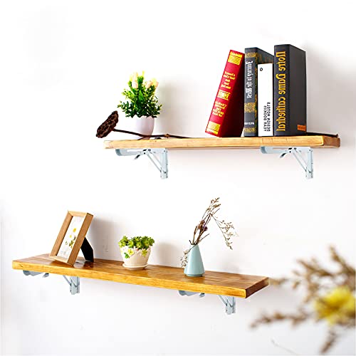 Sumnacon 2 Pcs 14 Inch Folding Shelf Brackets - Heavy Duty Metal Table Shelf Hinges, Wall Mounted Folding Shelf Support Brackets for Livingroom Kitchen Table Desk Bench Home DIY, White - color: White, size: 14 Inch