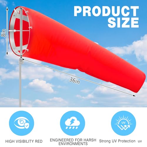 Threlaco 1 Set Airport Windsock,8x36 Wind Socks,Red, Aluminum Frame - color: Red,aluminum Frame, size: 8" X 36"