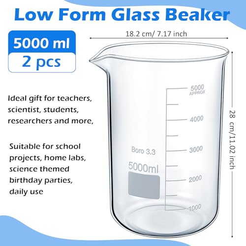 Relaxweex 2 Pcs 5000ml Borosilicate Glass Beaker, Lab Beakers Griffin Form - size: 5000ml