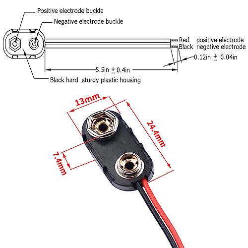 60 Pack 9V Battery Connector, 9 Volt Battery Connectors with Wires