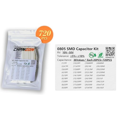 Chanzon 720pcs 0805 SMD Capacitor Kit - 36 Values 1pF to 10uF 10-50V