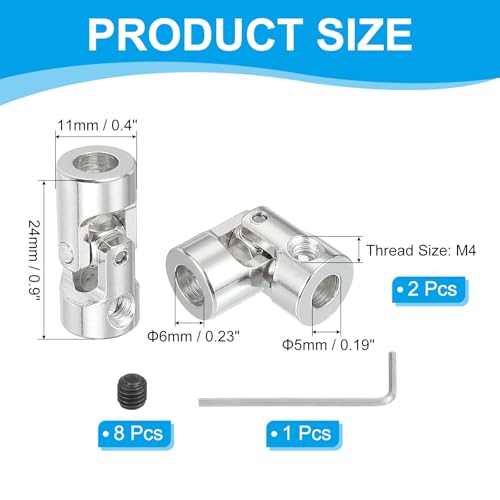 PATIKIL Rotatable Universal Steering Shaft 5mm to 6mm Inner Dia, 4 Pcs U Joint Shaft Coupling U Joints Coupler Connector Accessories with M4 Screws for Motor Model Robots - size: 5mm to 6mm
