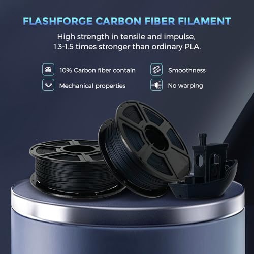 FLASHFORGE Carbon Fiber PLA Filament 1.75mm, Carbon Fiber Reinforced PLA 3D Printer Filament, 1KG Spool Dimensional Accuracy +/- 0.02mm, High Strength & High Abrasion-Resistance (Black) - color: Black, size: PLA CF