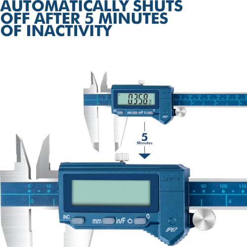 Dasqua 8"/200mm IP67 Digital Caliper, Stainless Steel, ±0.03mm/0.0015" Precision, Coolant-Proof, Inch/mm Conversion, Large LCD Display, Protective Case - color: Blue Case Cover, size: 8"/200mm