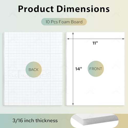 Golden State Art 11x14 Self Adhesive White Foam Boards 3/16" Thick 10 Pack - size: 11x14