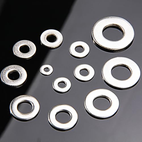 Linkup 550 Pcs SAE Flat washers for Screws for Bolts 2# 4# 6# 8# 10# 12# 3/16'' 1/4'' 5/16'' 3/8'' 7/16'' 1/2'',(18-8) 304 Stainless Steel washers Assortment kit, ANSI/ASME B18.22.1 Metal Washers Set - size: SAE 550pcs set