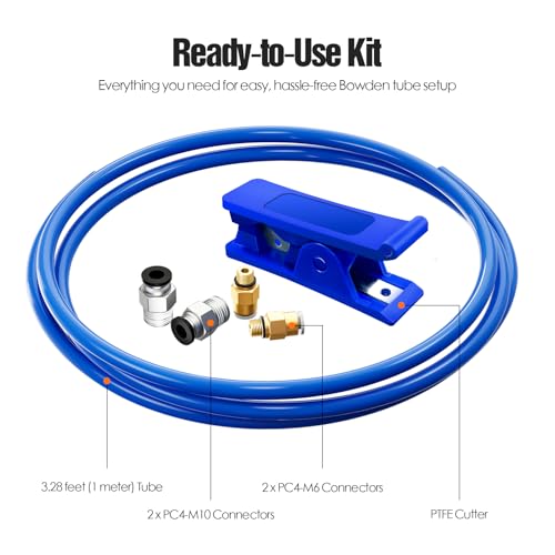 HANGLIFE Bowden Tube Kit, PTFE Tube for 1.75mm Filament with PC4-M10 & PC4-M6 Tubing Connectors, Cutter Included – 3D Printer Accessories for Creality Ender 3/3 Pro/3 V2/5/5 Pro/CR 10 & More - color: 1 Meter Kit