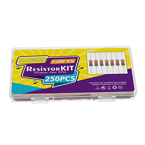 25 Values 1/2W Resistor Kit from 1 Ohm to 1M Ohm 1/2 Watt 5% Carbon Film Resistors Assortment - size: 1/2W