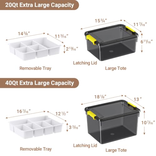 20&40Qt Stackable Storage Bins with Lids Trays Craft Box Organizers,2Pack - color: Clear Grey S, size: 20QT+40QT-2Pack