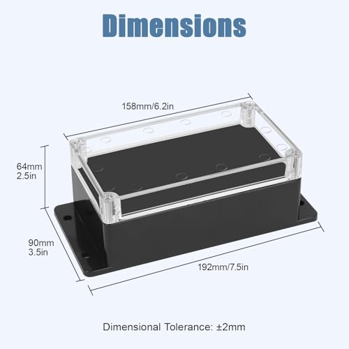 Junction Box with Clear Cover IP65 Waterproof ABS Plastic Universal Project Box with Fixed Ear, Black 6.2"x 3.5"x 2.5"(158x90x64mm)(Pack of 2) - color: 2 packs, size: 6.2"x 3.5"x 2.5"