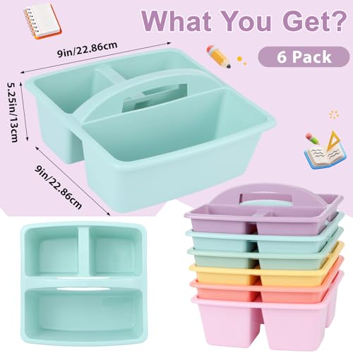 gisgfim 6 Pack Classroom Caddy with Handle Plastic Storage Caddy Organizer with 3 Compartments Desk Caddies Holder Portable Storage Bin for Pencil, Crayon, Marker, Home, Office, School Supply(Pastel) - color: Pastel