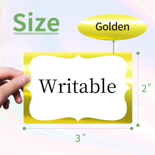 STARLIBOO Gold Name Tags,2"x 3" Name Tag Stickers with Gold Border 216Pcs Adhesive Name Tags Sticker Name Badges Labels for School, Office, Home, Party, Conferences - color: Holographic Gold, size: 2 x 3 inch