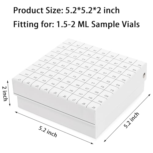 ZENFUN 12 Pc Cardboard Lab Freezer Box with Lid, 81-Well Microtube Storage Box with Ice Resistant Coating, Test Tube Vial Holder 2" Height for 1.5-2 ml Tubes, Perfume Sample Organizer, White
