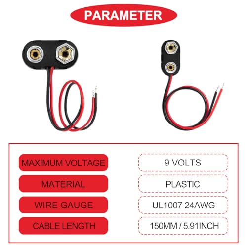 12Pcs 9v Battery Connector Clip with UL1007 24AWG Leads Wires,I-Type/T-Type Plastic Housing Pigtail Snap with Alligator Clips,2.1mm X 5.5mm DC Male/Female Power Plug,for Arduino Led Light - color: K.I-Type/T-Type Plastic Wires