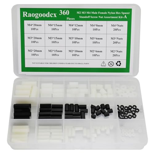 360pcs M2 M3 M4 Male Female Nylon Hex Spacer Standoff Screw Nut Assortment Kit