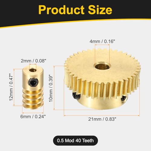 uxcell Worm Gear Set Right Rotation 40T 0.5 Module 1:40 Reduction Rate - size: Gear-4mm, Rod-2mm Bore, style: 0.5M-40T