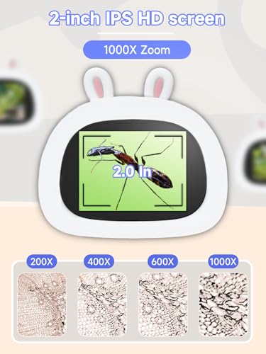 Microscope for Kids 1000X Handheld Digital Miniscope Stem Toys Gifts - color: White