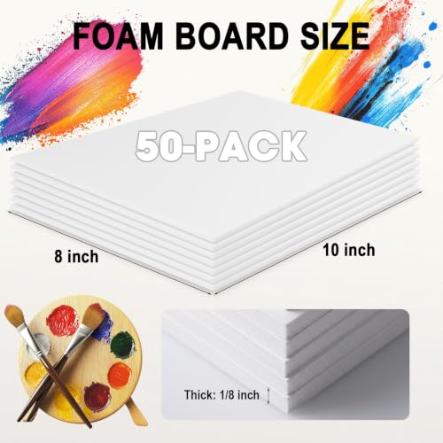 50 Pack Foam Boards, 8x10x1/8" Foam Core Board for Projects - size: 8x10x1/8in