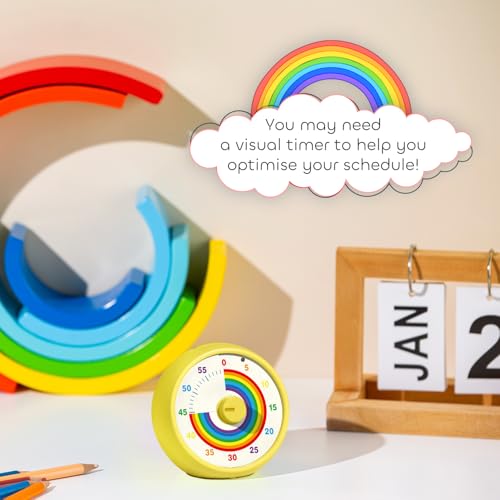 Visual Timer for Kids, 60-Minute Countdown Timer for Classroom Office Kitchen, Desk Timer Kids Time Management Tools with Silent Operation, Pomodoro Time Rainbow Pattern (Yellow) - color: Yellow