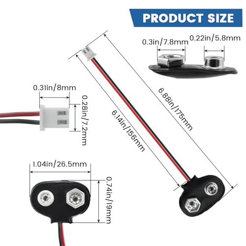 SDTC Tech 3 Pack 9V Battery Snap to 2-Pin XH2.54 Plug Connector Cable - color: XH2.54 Connector