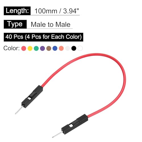MECCANIXITY Male to Male 1Pin Breadboard Jumper Wire 2.54mm Pitch Ribbon Cable 10cm Long Electronics Breadboard Ribbon Cables for Breadboard Electronic Projects Pack of 40 - size: 10cm