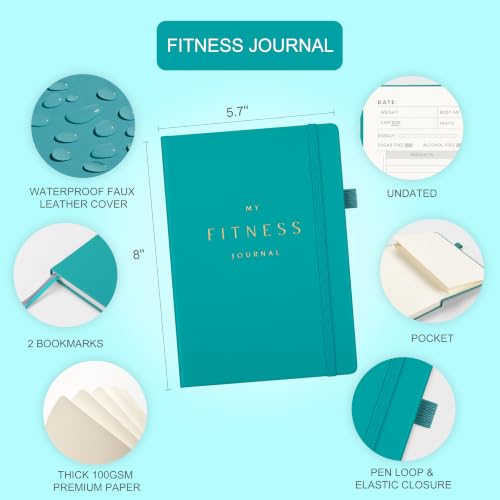 &And Per Se Workout and Food Journal – Fitness Journal with Daily Diet Tracker & Gym Exercise Log Book for Men & Women – Undated, A5 Size, Leather Hardcover (Turquoise) - color: Turquoise, size: Fitness and Food