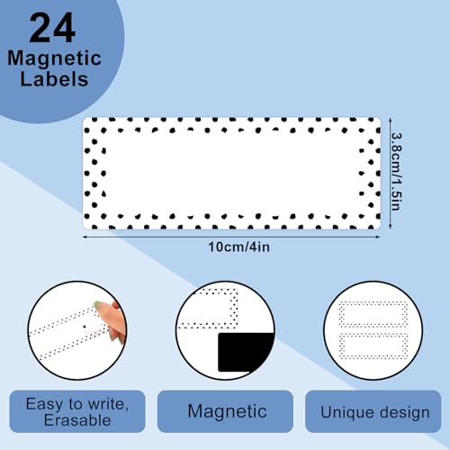 Whaline 24 Pcs Dry Erase Magnetic Labels White Black Dot Reusable Name Tag Magnets with Erasable Pencil for DIY Whiteboard Fridge Back to School Office Home - color: White