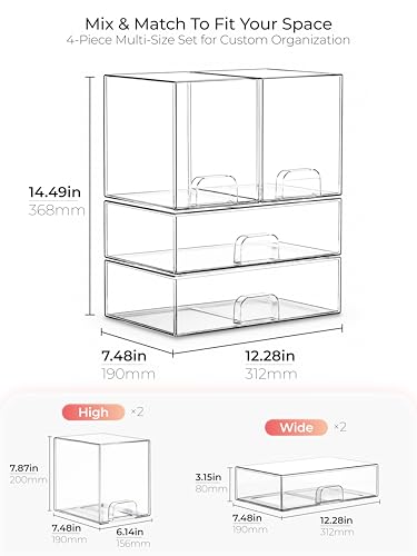 Stackable Storage Drawers Organizer Set of 4 for Bathroom Organizer Storage - color: 4 PCS丨2W+2H丨Fits Under Sink/Laundry