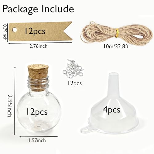 12 Packs 50 mL Mini Plastic Bottles with Corks, Small Potion Jars with 12 Eye Screws, 4 Funnels, Tags, Twines, Tiny Clear Vials, for Birthday Halloween Party Favor Decoration, DIY Crafts Gift - color: B