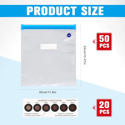 Jetec 70 Pcs 3D Filament Storage Bags Vacuum Sealed Kit Humidity Cards