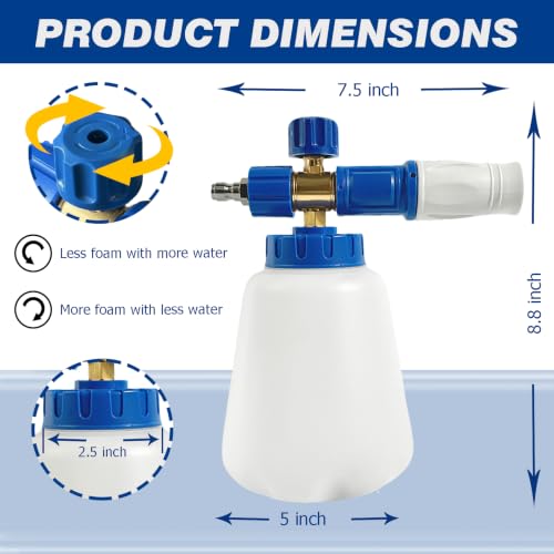 ESP 1L Car Wash Foam Cannon, HDPE Bottle, Silicone Straw with Filter, Stable Foam Output, Stainless Steel Quick Connect for Car, Bike, Boat & Outdoor Cleaning - color: Blue&White