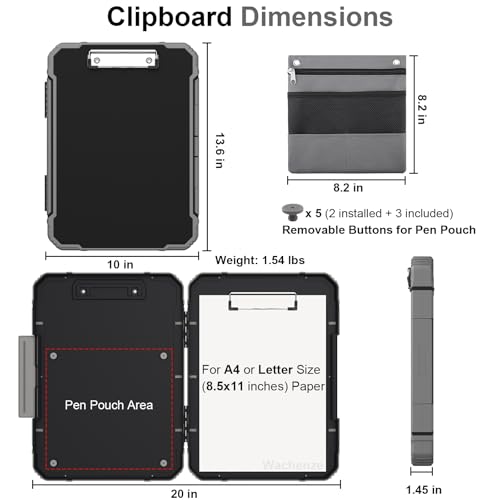Clipboard, Clipboard with Storage, Heavy Duty Clip Boards 8.5x11, Protective Over Molded Edge, Plastic Clipboards, Contractor Folder with Internal Pen Pouch for Driver (Black) - color: Black